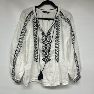 Lauren Ralph Lauren White Blouse with Black Embroidery